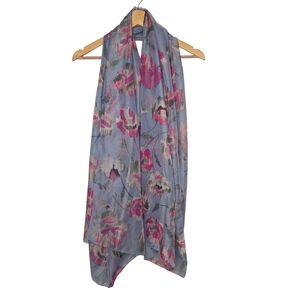 Vintage Pink Floral Print Lightweight Semi Sheer Scarf